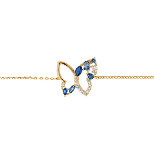 BRACELET PLAQUÉ OR PAPILLON AJOURÉ OXYDES BLEUS ET BLANCS 16+3CM