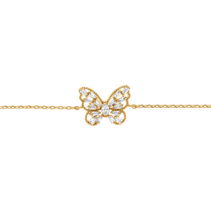 BRACELET PLAQUÉ OR PAPILLON AJOURÉE OXYDES BLANCS  16+3CM