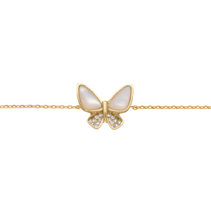 BRACELET PLAQUÉ OR PAPILLON NACRE BLANCHE ET OXYDES BLANCS 16+3CM