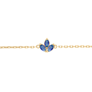 BRACELET PLAQUÉ OR 3 NAVETTES OXYDES BLEU  15.5+2.5CM