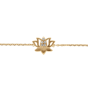 BRACELET PLAQUÉ OR FLEUR DE LOTUS OXYDES BLANCS  15.5+2.5CM