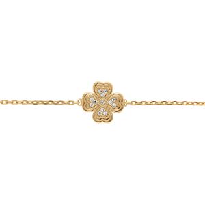 BRACELET PLAQUÉ OR TREFLES OXYDES BLANCS  15.5+2.5CM