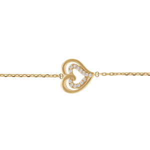 BRACELET PLAQUÉ OR DOUBLE COEUR OXYDES BLANCS 15.5+2.5CM