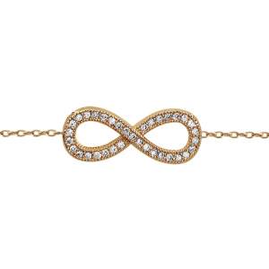 BRACELET PLAQUÉ OR FORME HUIT (INFINI) PIERRES BLANCHES SYNTHETIQUE 16CM +2CM