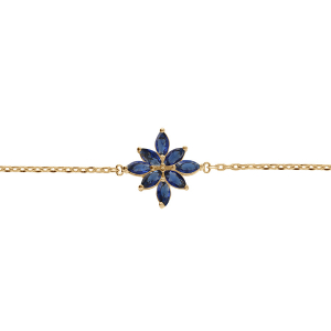 BRACELET PLAQUÉ OR FLEUR OXYDES BLEU  15.5+2.5CM