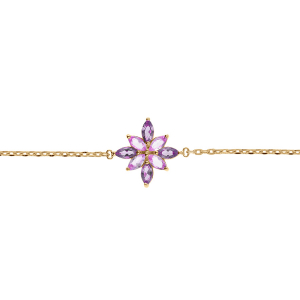 BRACELET PLAQUÉ OR FLEUR OXYDES VIOLET ET ROSE 15.5+2.5CM