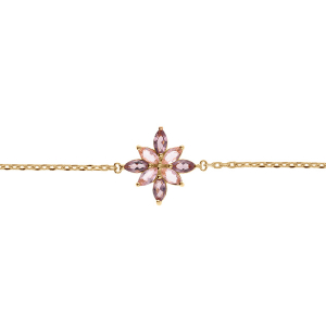 BRACELET PLAQUÉ OR FLEUR OXYDES VIOLET ET ROSE 15.5+2.5CM