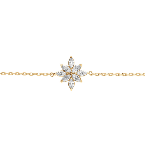 BRACELET PLAQUÉ OR FLEUR OXYDES BLANCS 15.5+2.5CM