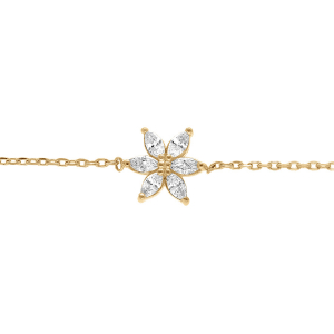 BRACELET PLAQUÉ OR FLEUR OXYDES BLANCS  15.5+2.5CM