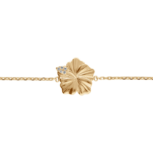 BRACELET PLAQUÉ OR HIBISCUS OXYDES BLANCS  15+5+2.5CM
