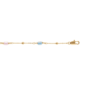 BRACELET PLAQUÉ OR 3 PIERRES CYLINDRES BLEU ROSE BLANC   16+3CM