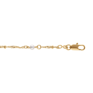 BRACELET PLAQUÉ OR TWIST ET PERLES BLANCHES IMITATION  16+3CM