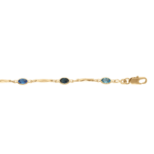 BRACELET PLAQUÉ OR TUTTI FRUTTI NAVETTES OXYDES DEGRADÉ DE BLEU ET BAGUETTES  16+3CM