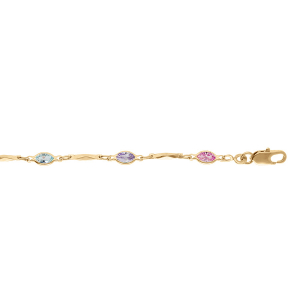 BRACELET PLAQUÉ OR TUTTI FRUTTI NAVETTES OXYDES DEGRADÉ ROSE ET BLEU ET BAGUETTES  16+3CM