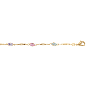 BRACELET PLAQUÉ OR TUTTI FRUTTI NAVETTES OXYDES DEGRADÉ ROSE ET BLEU ET BAGUETTES  16+3CM