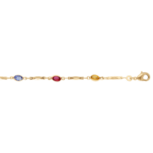 BRACELET PLAQUÉ OR TUTTI FRUTTI NAVETTES OXYDES MULTI COULEURS ET BAGUETTES  16+3CM