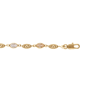 BRACELET PLAQUÉ OR TUTTI FRUTTI MOTIF FILIGRANE ET NAVETTES OXYDES MULTI COULEUR  16+3CM