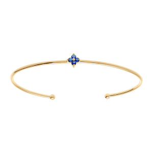 BRACELET PLAQUÉ OR JONC OUVERT FLEUR OXYDES BLEU