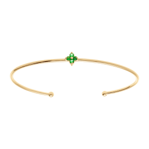 BRACELET PLAQUÉ OR JONC OUVERT FLEUR OXYDES VERT