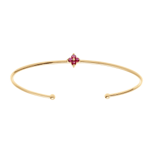 BRACELET PLAQUÉ OR JONC OUVERT FLEUR OXYDES ROUGE