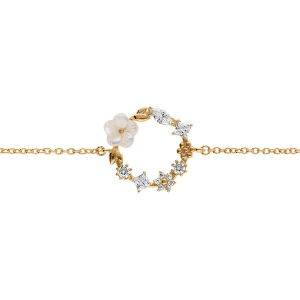 BRACELET PLAQUÉ OR JARDIN FLEURI OXYDES BLANCS ET FLEUR NACRE BLANCHE 16+2CM