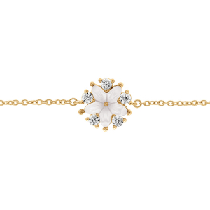BRACELET PLAQUÉ OR FLEUR NACRE VÉRITABLE ET OXYDES BLANCS 16+2CM