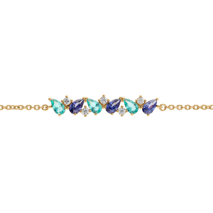 BRACELET PLAQUÉ OR NAVETTES BLEU ET BLANCS 16+2CM