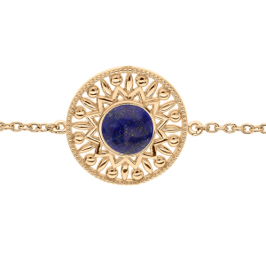 BRACELET PLAQUÉ OR ETHNIQUE CABOCHON LAPIS LAZULI VÉRITABLE 16+2CM