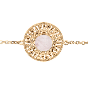 BRACELET PLAQUÉ OR ETHNIQUE CABOCHON QUARTZ ROSE VÉRITABLE 16+2CM