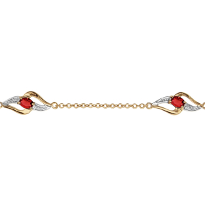BRACELET PLAQUÉ OR 3 MOTIFS  PIERRES ROUGES SYNTHETIQUE 16+3CM