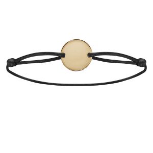 BRACELET PLAQUÉ OR CORDON COULISSANT NOIR PLAQUE RONDE A GRAVER