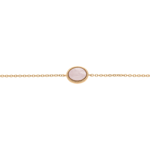 BRACELET PLAQUÉ OR CABOCHON CONTOUR PERLÉ PIERRE QUARTZ ROSE VÉRITABLE 16+2CM