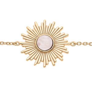BRACELET PLAQUÉ OR CABOCHON QUARTZ ROSE VÉRITABLE 16+2CM