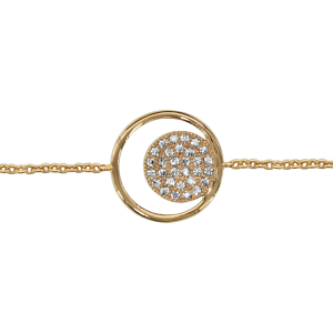BRACELET PLAQUÉ OR ANNEAU ROND AVEC PASTILLE OXYDES BLANCS 16+2CM