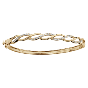 BRACELET PLAQUÉ OR JONC TRESSE OXYDES BLANCS SERTIS
