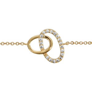 BRACELET PLAQUÉ OR 2 OVALES ENTREMELES OXYDES BLANCS SERTIS 16+2CM