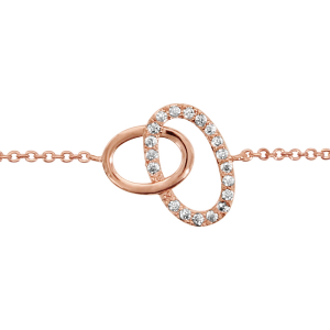 BRACELET PLAQUÉ OR ROSE 2 OVALES ENTREMELES OXYDES BLANCS SERTIS 16+2CM