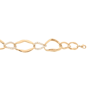 BRACELET PLAQUÉ OR MAILLES STYLISEES ET OXYDES BLANCS SERTIS 15,5+5CM