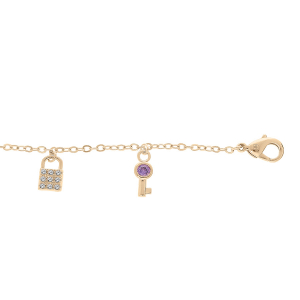 BRACELET PLAQUÉ OR PAMPILLES CADENAS OXYDES BLANCS ET CLEFS OXYDES MULTICOULEUR 16+3CM