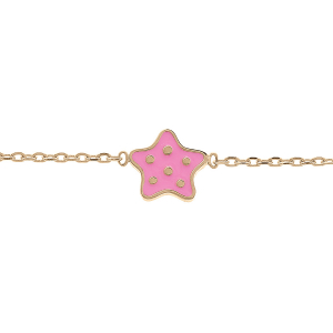 BRACELET PLAQUÉ OR ETOILE A POIDS RÉSINE ROSE  14+2CM