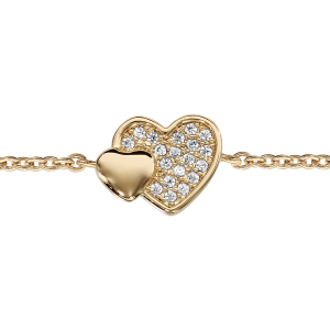 BRACELET PLAQUÉ OR DOUBLE COEUR PAVE OXYDES BLANCS ET LISSE 16+2CM