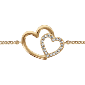 BRACELET PLAQUÉ OR DOUBLE COEUR CROISE OXYDES BLANCS 16+2CM