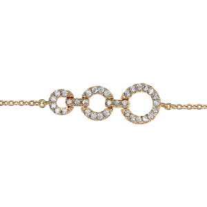 BRACELET PLAQUÉ OR TRIPLE ANNEAUX OXYDES BLANCS SERTIS 16+2CM
