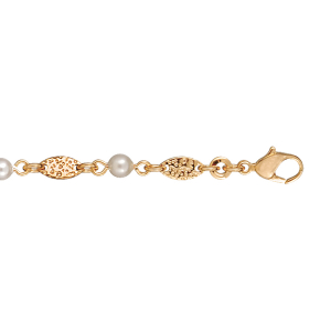 BRACELET PASTILLE OVALE + PERLE BLANCHE IMITATION 19.5CM PLAQUÉ OR