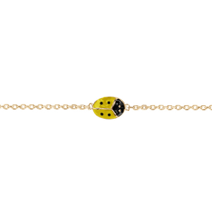 BRACELET PLAQUÉ OR COCCINELLE RÉSINE JAUNE ET POINT NOIR 16CM RÉGLABLE 14
