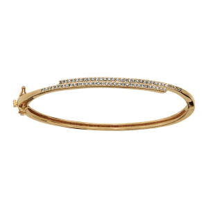 BRACELET PLAQUÉ OR JONC ARTICULE RAIL OXYDES BLANCS SERTIS 63X55MM