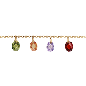 BRACELET PLAQUÉ OR PAMPILLES GOUTTES MULTICOULEURS 17+2CM
