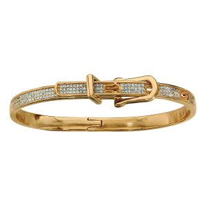 BRACELET PLAQUÉ OR ARTICULE MOTIF CEINTURE OXYDES BLANCS SERTIS