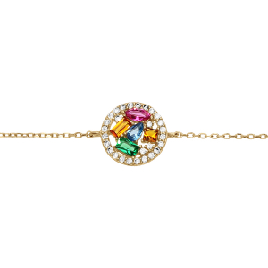BRACELET PLAQUÉ OR ROND CONTOUR OXYDES BLANCS ET PIERRES SYNTHETIQUE MULTICOLORES 16+3CM