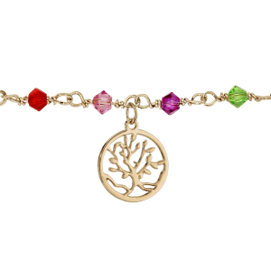 BRACELET PLAQUÉ OR PIERRES SYNTHETIQUE MULTICOLORES PAMPILLE ARBRE DE VIE 16+3CM